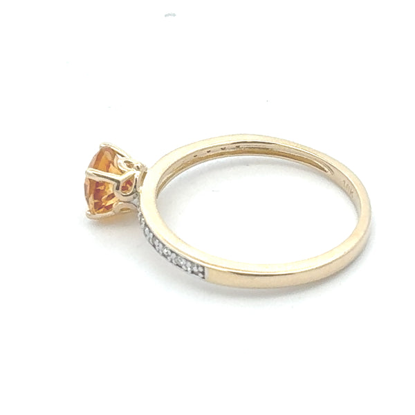 Genuine .79ct Citrine Diamond Ring 10KT Yellow Gold