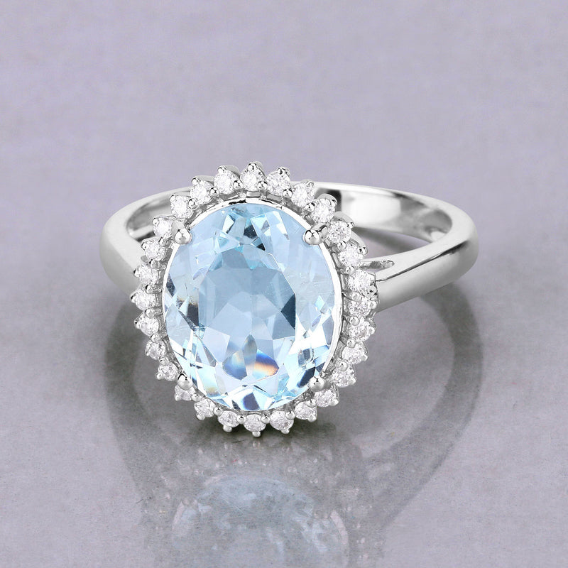 2.81 Carat Genuine Aquamarine and White Diamond 14K White Gold Ring