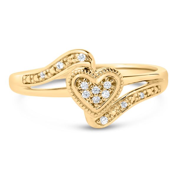 14K Yellow Gold Plated .925 Sterling Silver Diamond Accent Filigree Heart Promise Ring (I-J Color, I3 Clarity)- Size 7