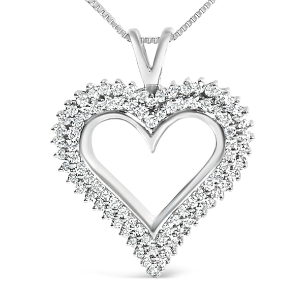 .925 Sterling Silver 1.00 Cttw Lab-Grown Diamond Open Heart Pendant Necklace (F-G Color, VS1-VS2 Clarity) - 18" Inches