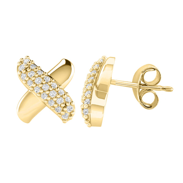 V3 Jewelry Lab Grown Moissanite Cross Stud Earrings in 18K Gold Plated