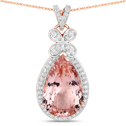 8.14 Carat Genuine Morganite and White Diamond 14K Rose Gold Pendant