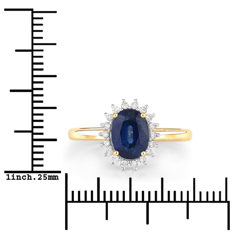 1.66 Carat Genuine Blue Sapphire and White Diamond 14K Yellow Gold Ring