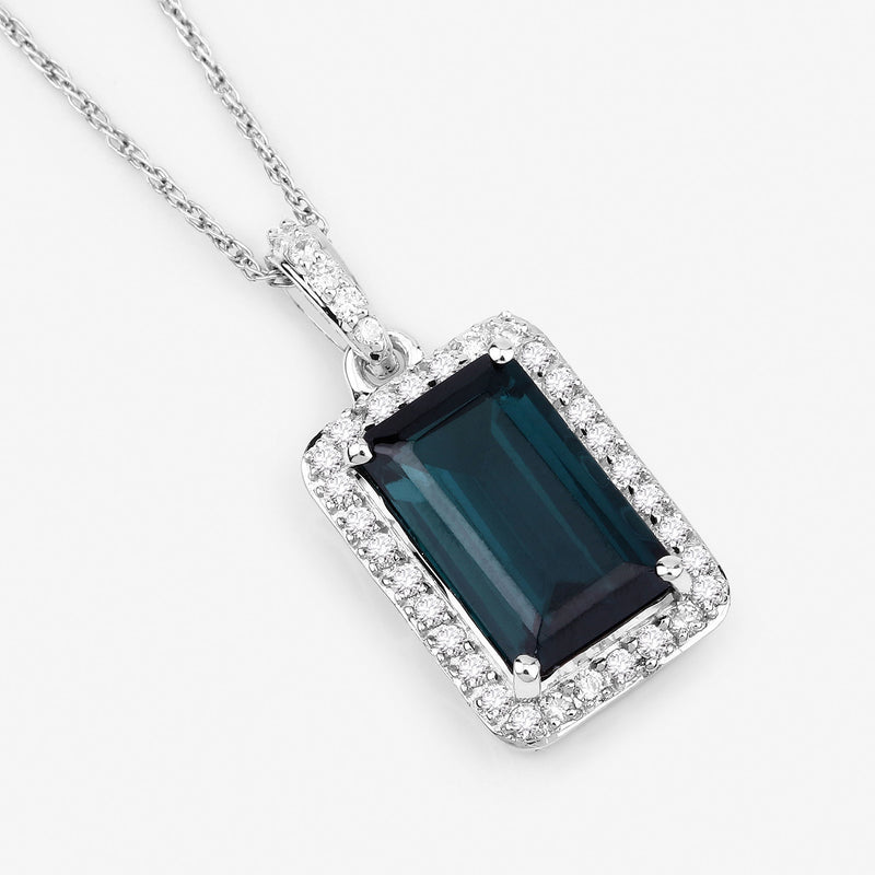 3.55 Carat Genuine Green Tourmaline and White Diamond 14K White Gold Pendant