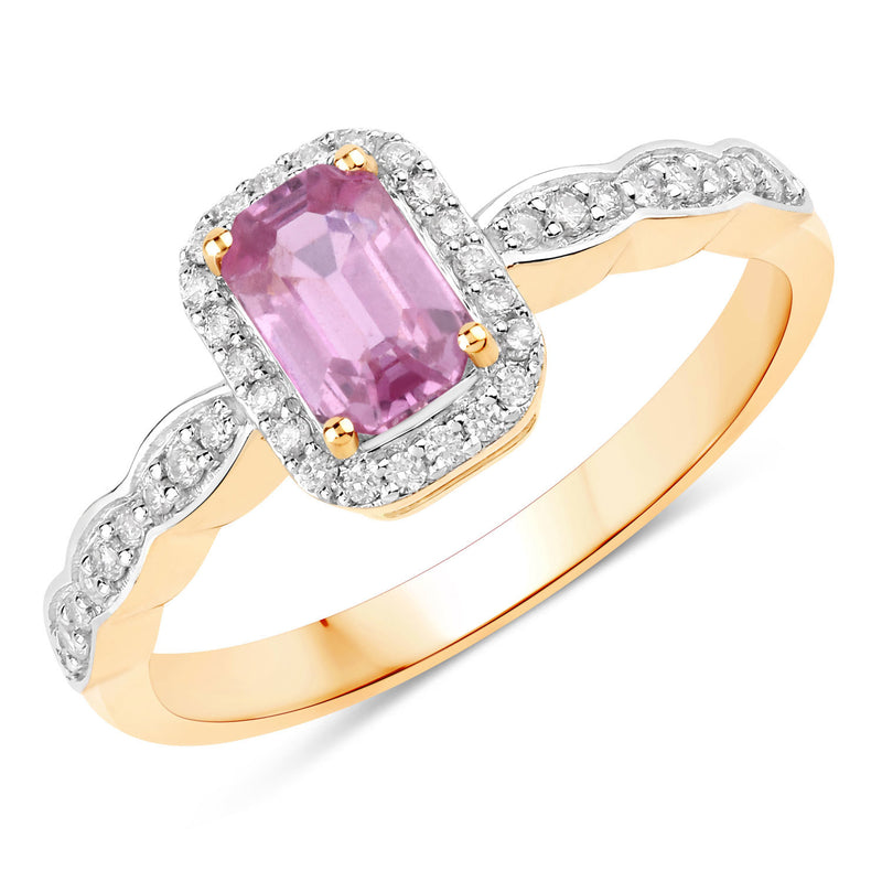 0.80 Carat Genuine Pink Sapphire and White Diamond 14K Yellow Gold Ring