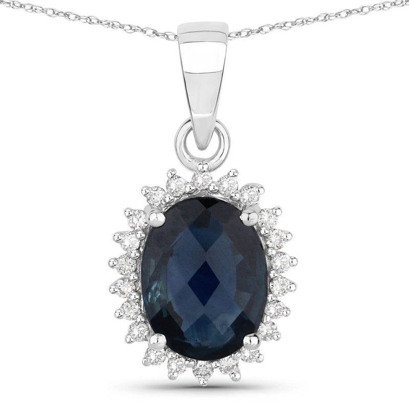 2.12 Carat Genuine Blue Sapphire and White Diamond 14K White Gold Pendant