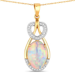 2.31 Carat Genuine Ethiopian Opal and White Diamond 14K Yellow Gold Pendant