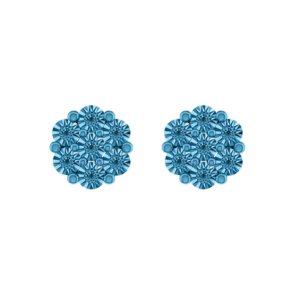 V3 Jewelry Natural Blue Diamond Sterling Silver Flower Earrings for Women