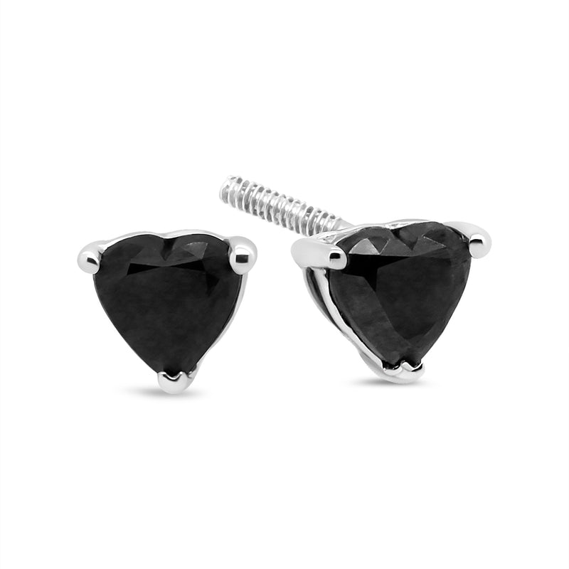 14K White Gold 1.00 Cttw Heart Shaped Black Diamond Solitaire Stud Earrings (Black Color, I1-I2 Clarity)