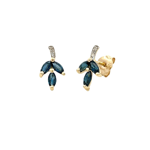 .58ct Sapphire Diamond Earrings 10KT Yellow Gold