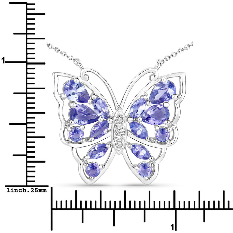 2.76 Carat Genuine Tanzanite and White Zircon .925 Sterling Silver Necklace