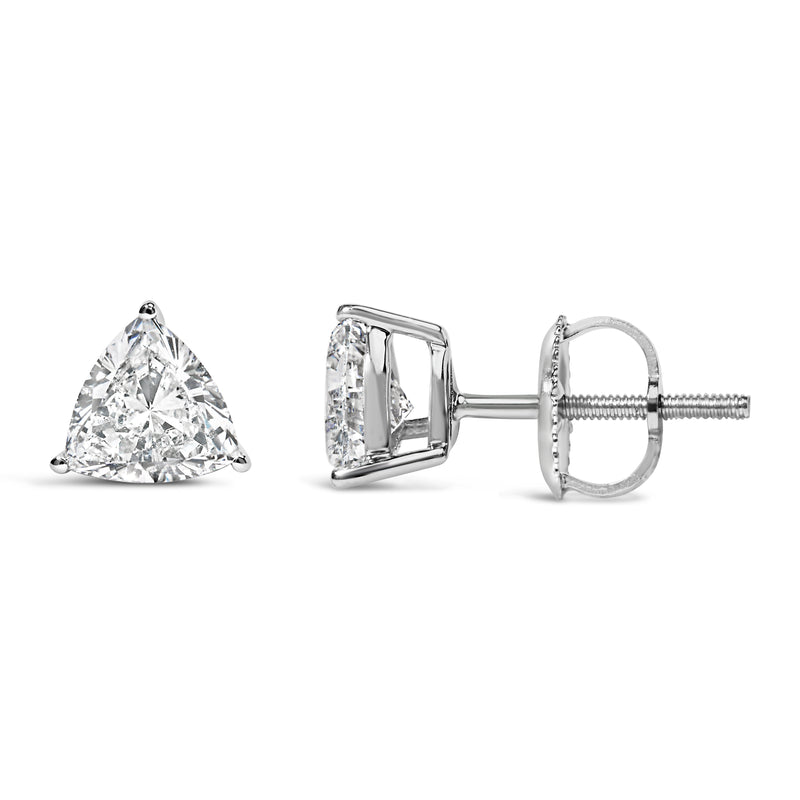 14K White Gold 1.0 Cttw Trillion Cut Lab Grown Diamond 3-Prong Classic Solitaire Stud Earrings (F-G Color, VS2-SI1 Clarity)