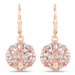 3.98 Carat Genuine Morganite and White Topaz .925 Sterling Silver Earrings