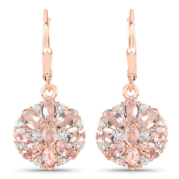 3.98 Carat Genuine Morganite and White Topaz .925 Sterling Silver Earrings