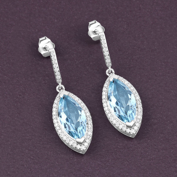 5.06 Carat Genuine Aquamarine and White Diamond 14K White Gold Earrings