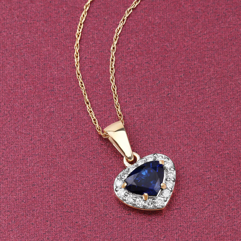 1.19 Carat Genuine Blue Sapphire and White Diamond 14K Yellow Gold Pendant