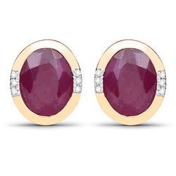 4.84 Carat Genuine Ruby and White Diamond 14K Yellow Gold Earrings