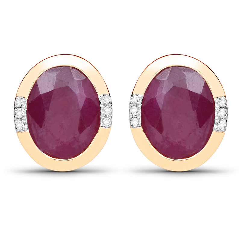 4.84 Carat Genuine Ruby and White Diamond 14K Yellow Gold Earrings