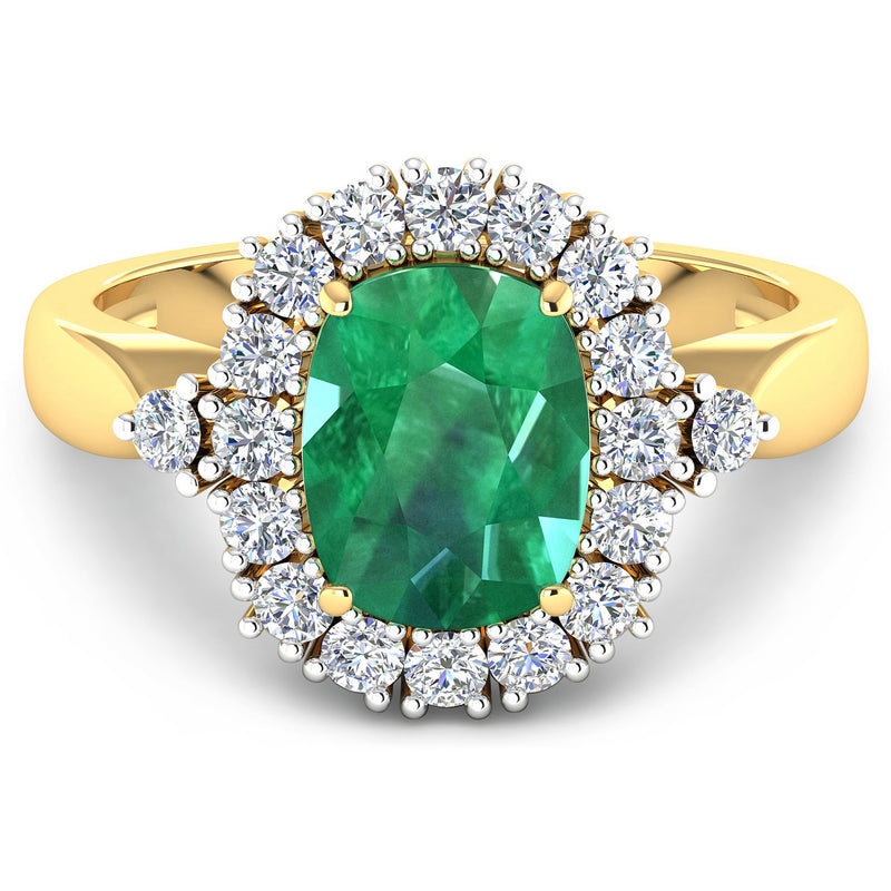 2.39 Carat Genuine Zambian Emerald and White Diamond 14K Yellow Gold Ring