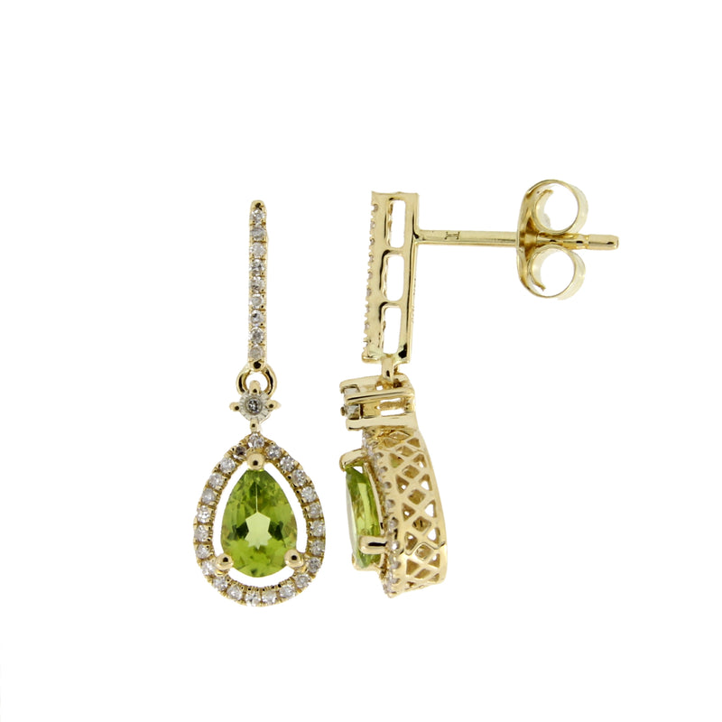 1.10ct Peridot Diamond Dangle Earrings 14KT Yellow Gold