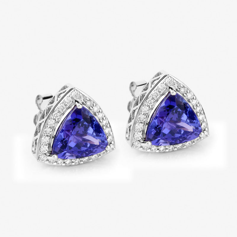 4.62 Carat Genuine Tanzanite and White Diamond 14K White Gold Earrings