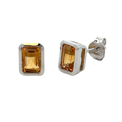 Genuine 1.08ct Citrine Stud Earrings 10KT White Gold