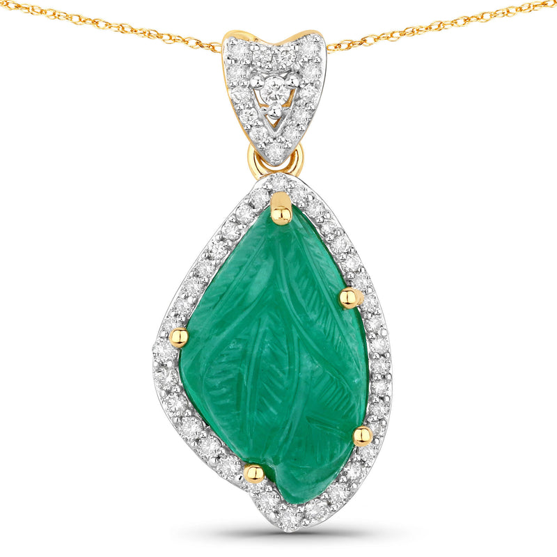 6.28 Carat Genuine Colombian Emerald and White Diamond 14K Yellow Gold Pendant