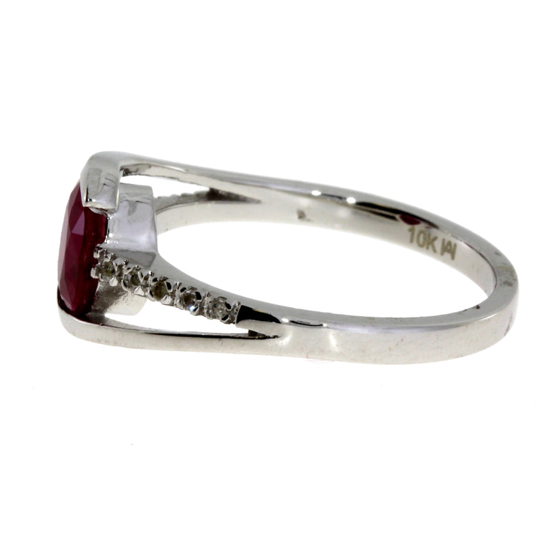 Genuine 1.04ct Ruby Diamond Ring 10KT White Gold