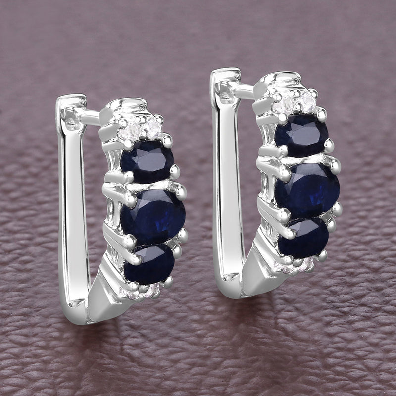 1.66 Carat Genuine Blue Sapphire and White Topaz .925 Sterling Silver Earrings