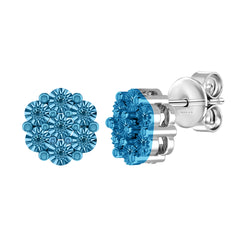 V3 Jewelry Natural Blue Diamond Sterling Silver Flower Earrings for Women