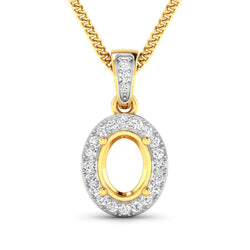 0.18 Carat Genuine White Diamond 14K Yellow Gold Semi Mount Pendant - holds 8x6mm Oval Gemstone