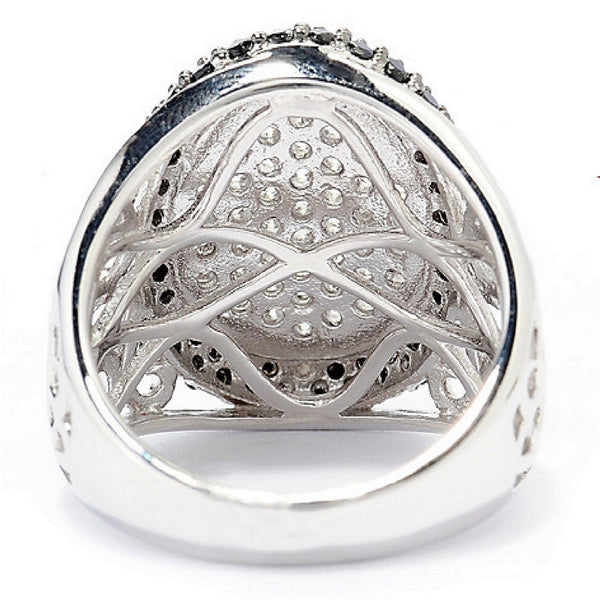 V3 Jewelry White Topaz & Black Spinel Wide Oval Ring