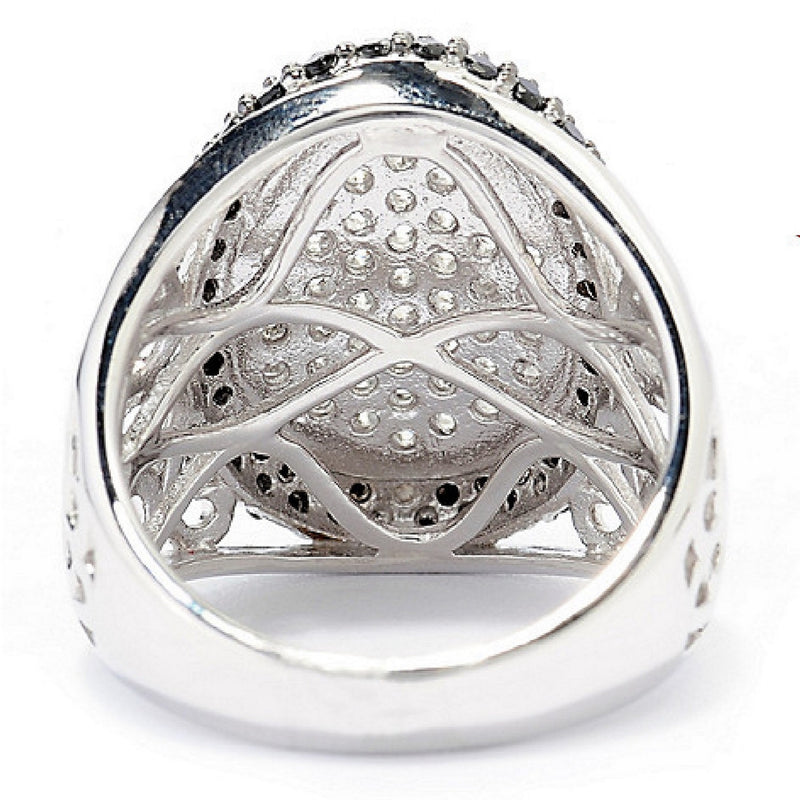 V3 Jewelry White Topaz & Black Spinel Wide Oval Ring