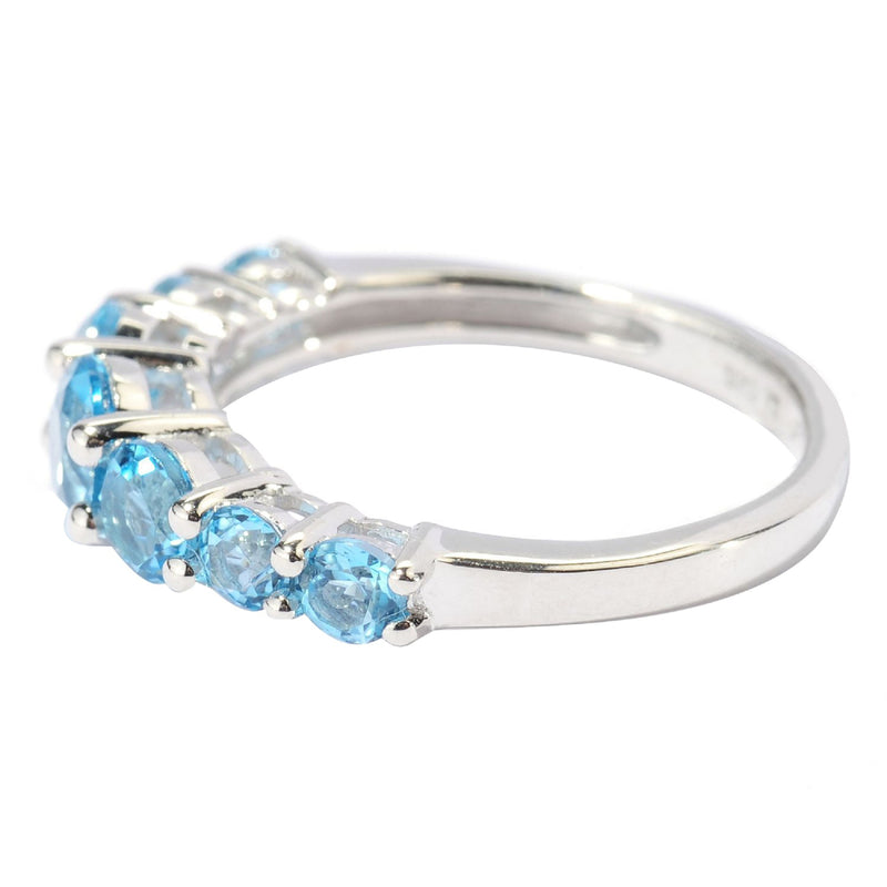 Sterling Silver with Natural Swiss Blue Topaz Seven Stone Band Ring