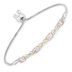 1.49 Carat Genuine Morganite and White Topaz .925 Sterling Silver Bracelet