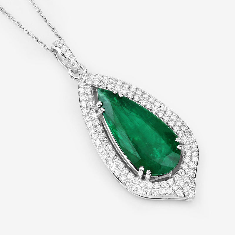 IGI Certified 5.37 Carat Genuine Zambian Emerald and White Diamond 14K White Gold Pendant