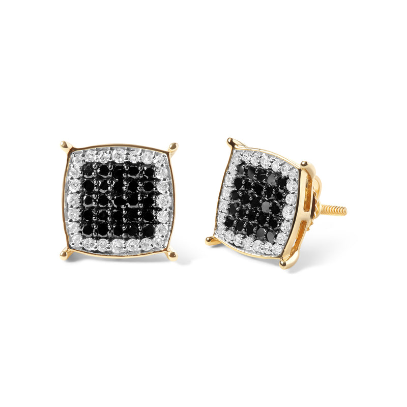 Men's 10K Yellow Gold 1/2 Cttw White and Black Treated Diamond Earring (Black / I-J Color, I2-I3 Clarity)