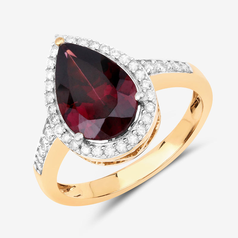 3.26 Carat Genuine Rhodolite and White Diamond 14K Yellow Gold Ring