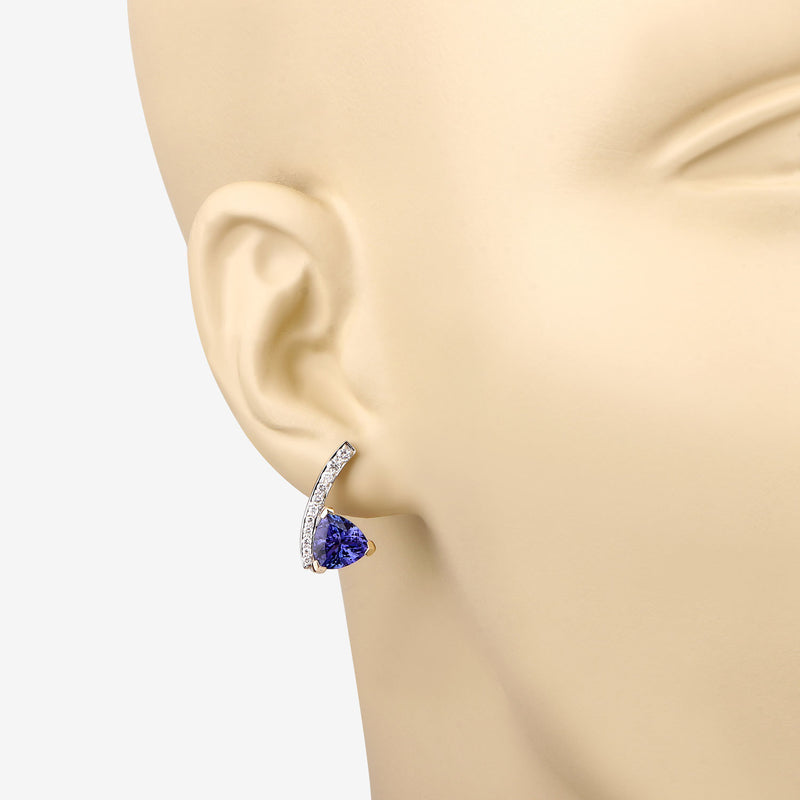 3.77 Carat Genuine Tanzanite and White Diamond 14K Yellow Gold Earrings