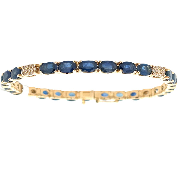 Sapphire Diamond Tennis Bracelet 14KT Yellow Gold