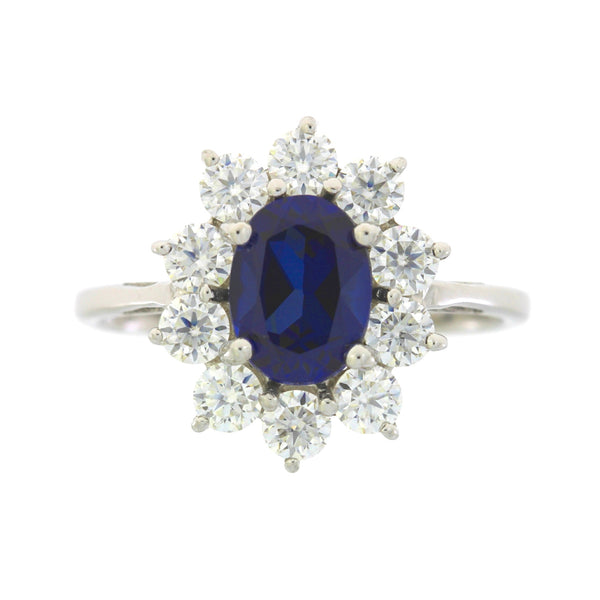 Created Sapphire Moissanite Ring Sterling Silver