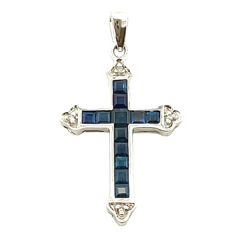 .82ct Sapphire Cross Religious Pendant 10KT White Gold