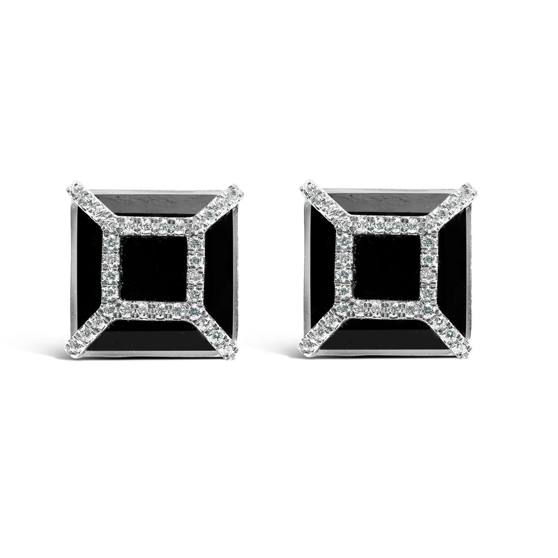 14K White Gold 3/8ct Diamond with 11x11MM Black Onyx Stud Earrings (G-H Color, SI1-SI2 Clarity)