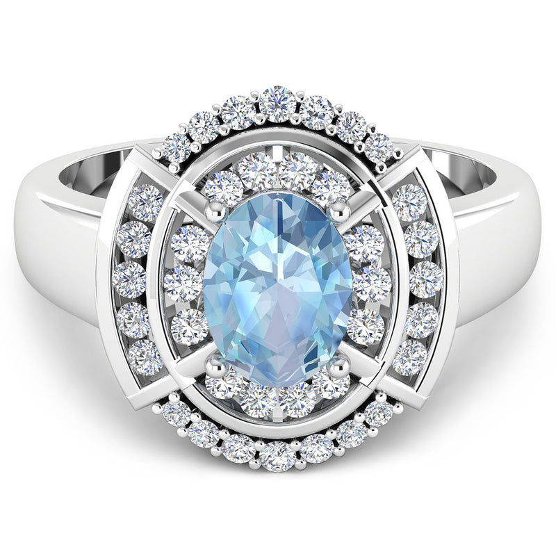 1.57 Carat Genuine Aquamarine and White Diamond 14K White Gold Ring