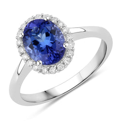 2.26 Carat Genuine Tanzanite and White Diamond 14K White Gold Ring