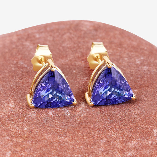 4.24 Carat Genuine Tanzanite 14K Yellow Gold Earrings