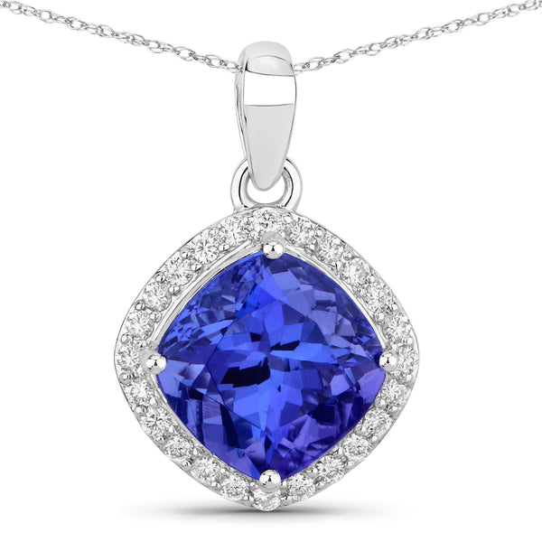 3.31 Carat Genuine Tanzanite and White Diamond 14K White Gold Pendant