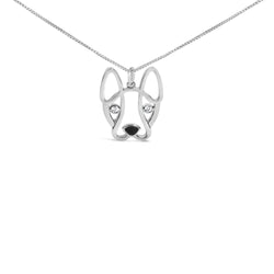 .925 Sterling Silver Diamond Accent and Black Enamel French Bullldog 18" Inch Pendant Necklace inch (I-J Color, I2-I3 Clarity)