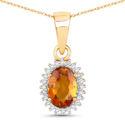 0.92 Carat Genuine Spessartite Garnet and White Diamond 14K Yellow Gold Pendant