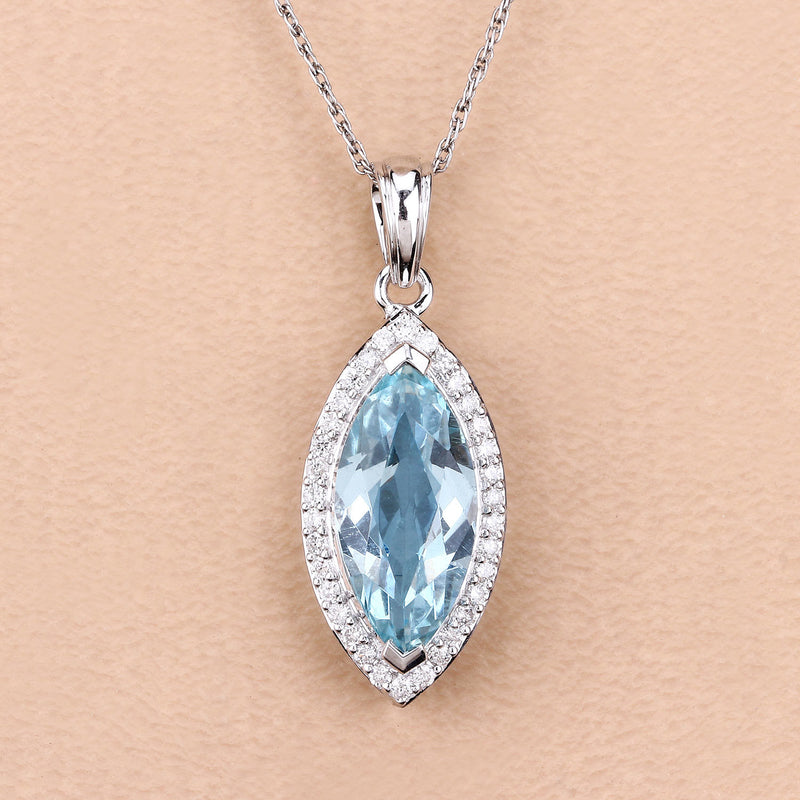 2.55 Carat Genuine Aquamarine and White Diamond 14K White Gold Pendant